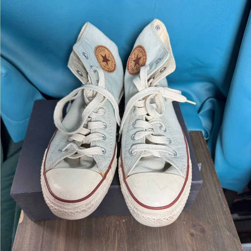 Converse High Top Sneakers - Pale Blue with Brown Patch